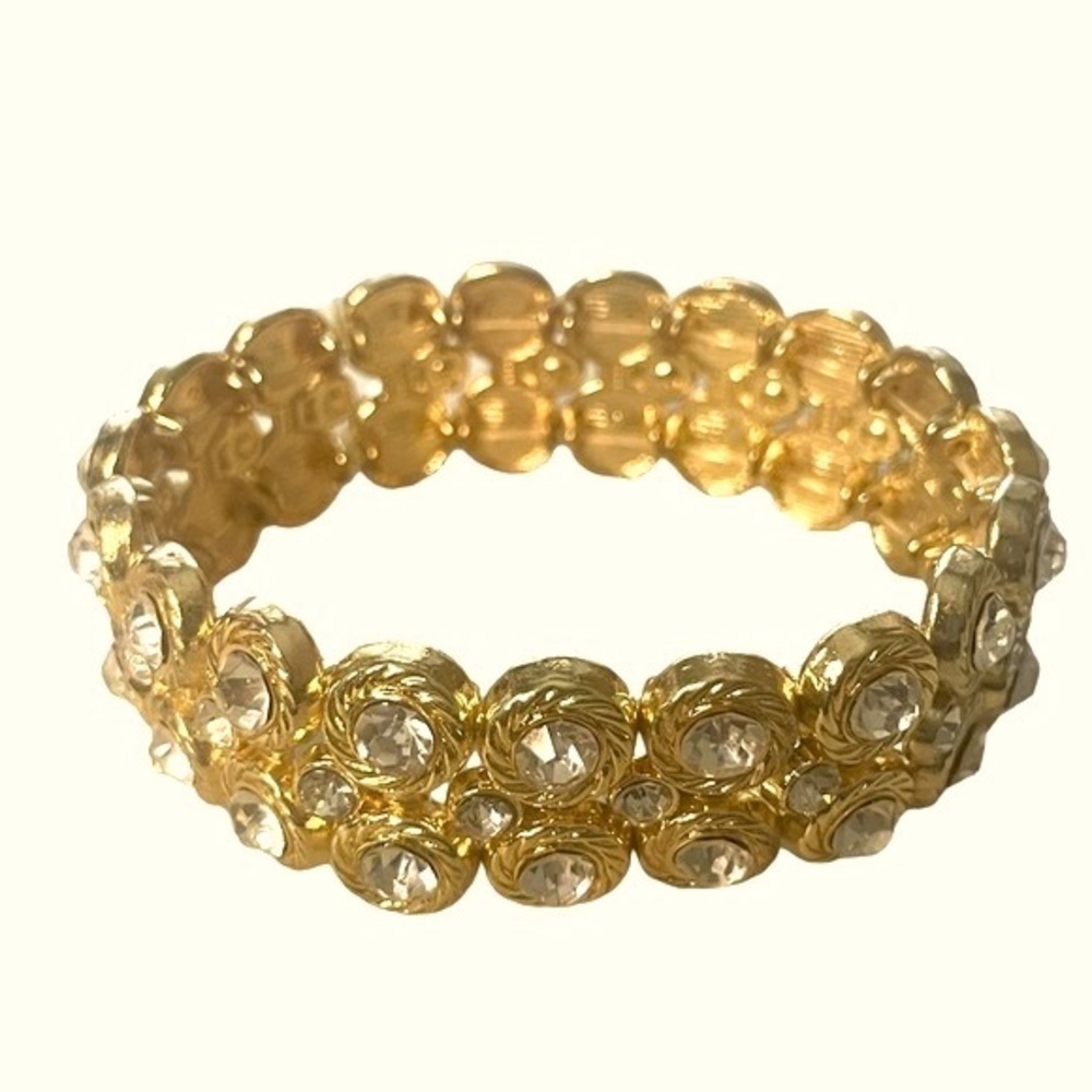Gold Layered Round Rhinestone Formal Stretch Bracelet - Picture 2 of 5